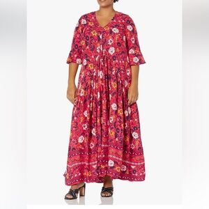 LORALETTE Women's Plus Size Dress Valerie Border, Red/Multi-Color, Size 22/24